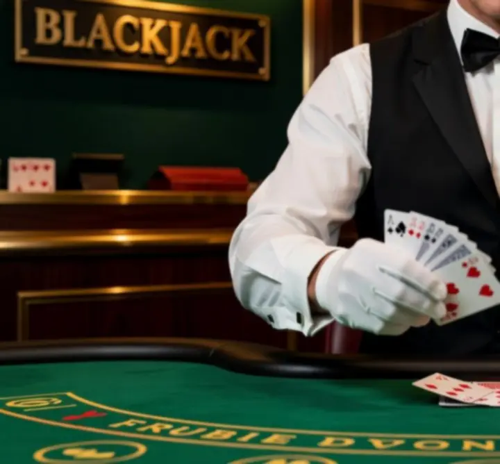 Profesjonalny krupier prowadzący rozgrywkę blackjack na evencie